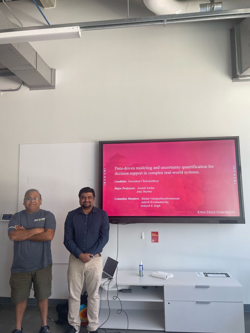 Souradeep Chattopadhyay after successfully defending his Ph.D. dissertation, “Data-driven modeling and uncertainty quantification for decisi